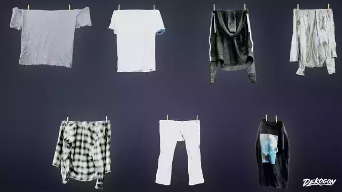 LAUNDROMAT - Clothes Hanging 01 - LOW POLY AND NANITE