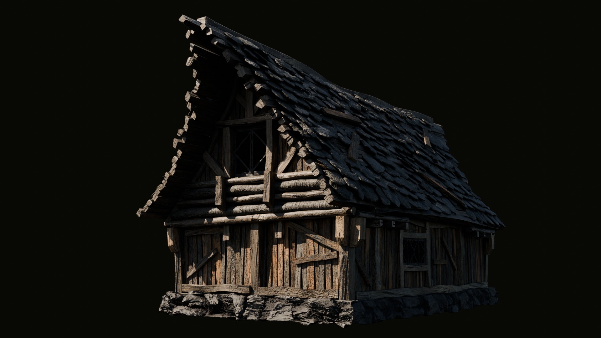 Medieval Wooden House 3D model_3