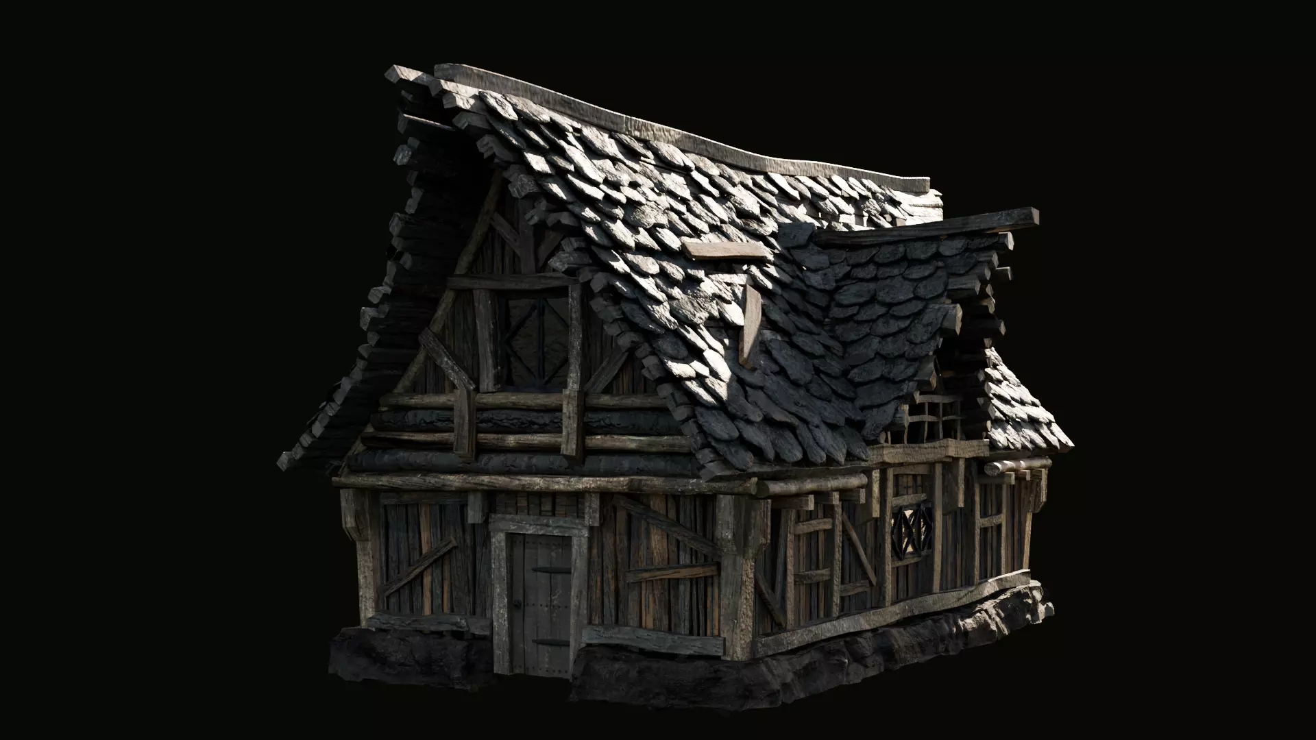 Medieval Wooden House 3D model_0