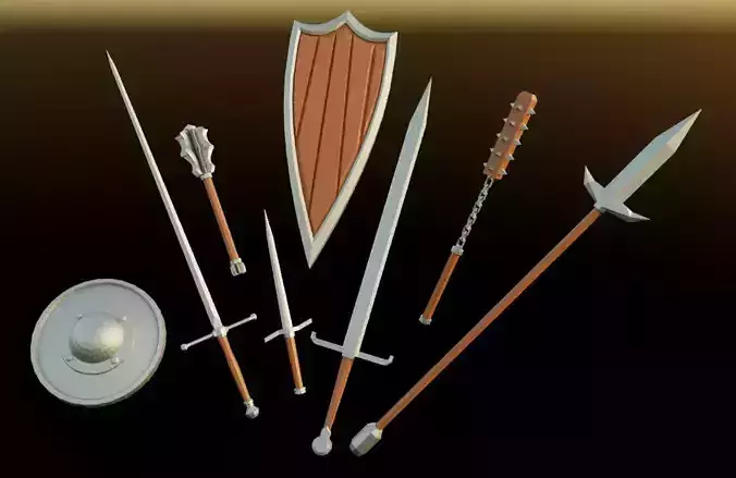 24 Low-poly Medieval Fantasy Weapons For Games And 3D Printing