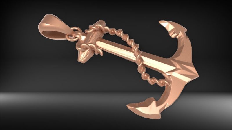 MENS ANCHOR PENDANT NECKLACE ROPE DESIGN JEWELRY 3D print model_10