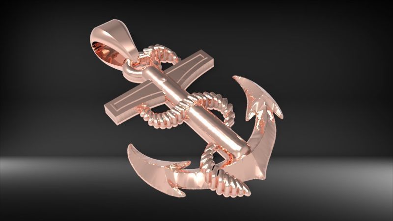 MENS ANCHOR PENDANT NECKLACE ROPE DESIGN JEWELRY 3D print model_1
