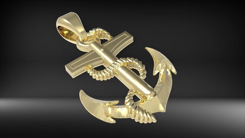 MENS ANCHOR PENDANT NECKLACE ROPE DESIGN JEWELRY 3D print model_3