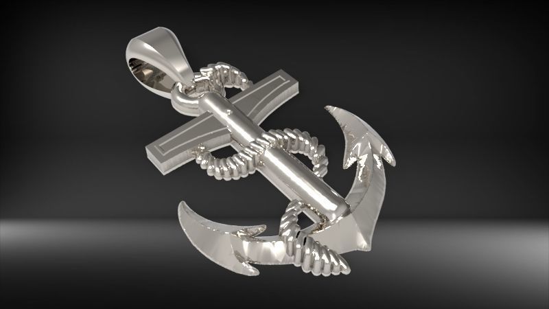 MENS ANCHOR PENDANT NECKLACE ROPE DESIGN JEWELRY 3D print model_2
