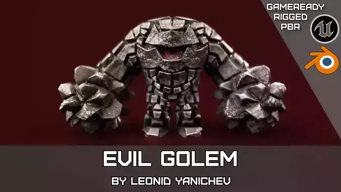 Evil Golem - 3d character rigged animated Low-poly 3D model