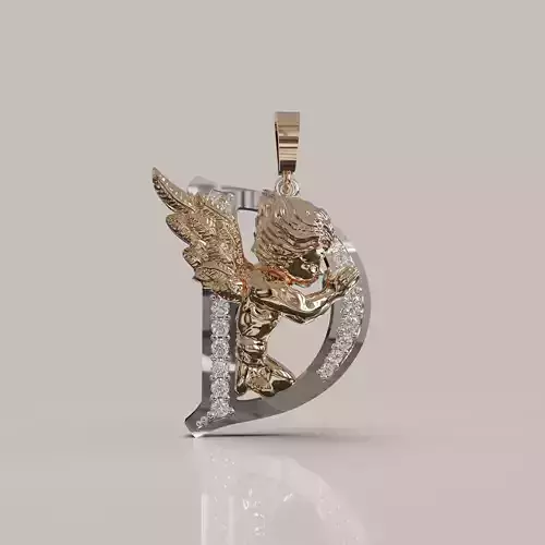 Angel Letter D 3D Model for Jewelry Design Printable Model