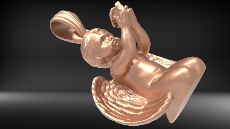 Vintage Cherub Baby Angel DOVE Heaven Wings Necklace Jewelry 3D print model_4