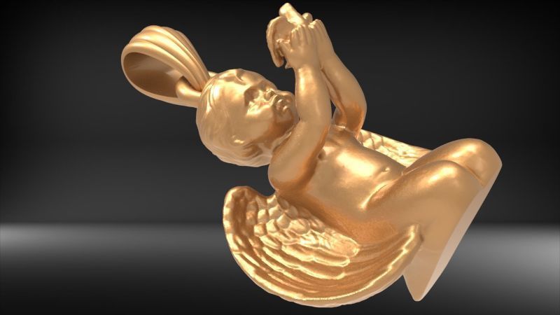 Vintage Cherub Baby Angel Heaven DOVE Wings Necklace Jewelry  3D print model_1