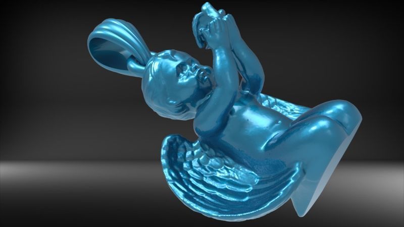 Vintage Cherub Baby Angel Heaven DOVE Wings Necklace Jewelry  3D print model_3