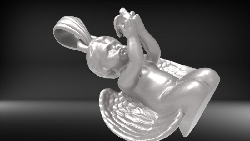 Vintage Cherub Baby Angel Heaven DOVE Wings Necklace Jewelry  3D print model_6