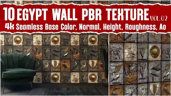 10 Egypt Wall VOL02 4K Seamless PNG PBR Textures
