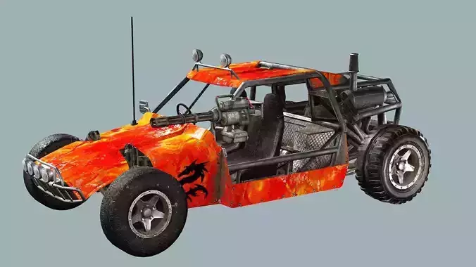 Post-Apocalypse Buggy Car D With Gunholder 3D Model 3D model