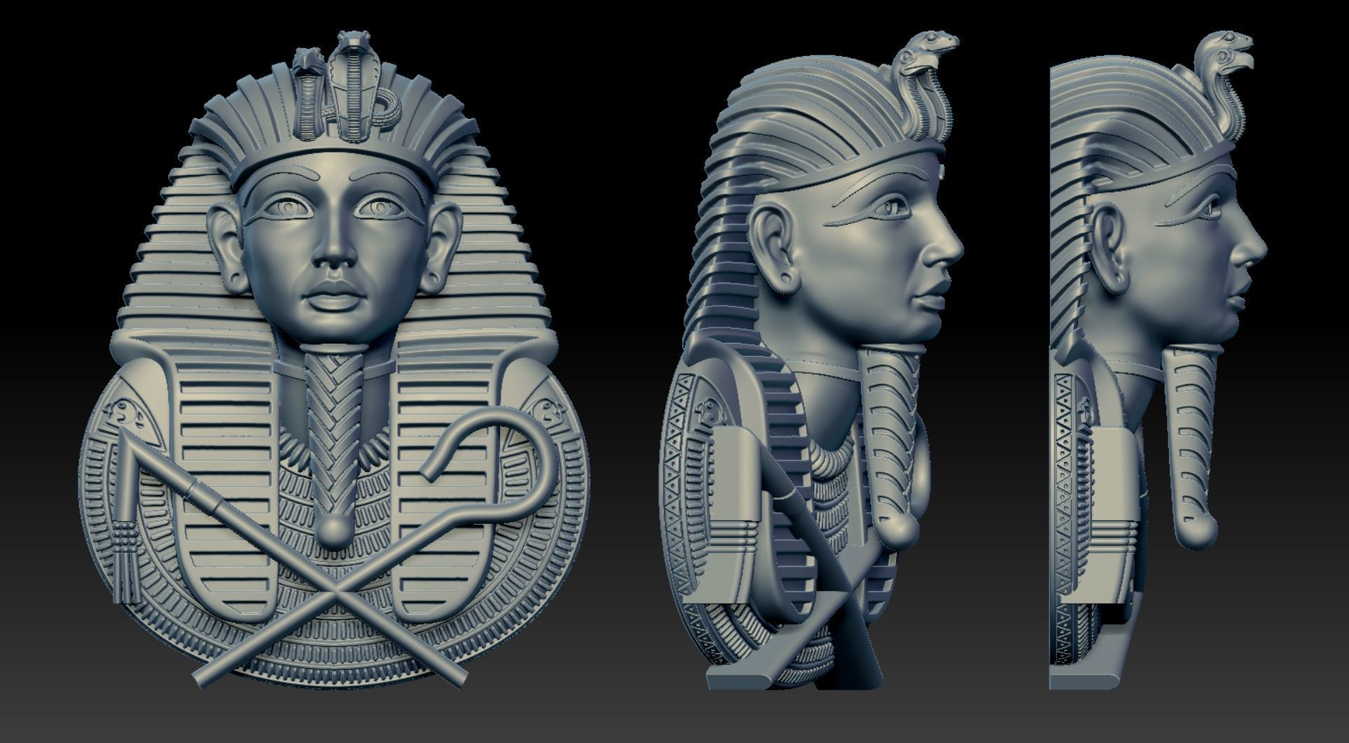 Tutankhamun  sculpture 3DM STL OBJ model for 3D printing and CNC 3D print model_4