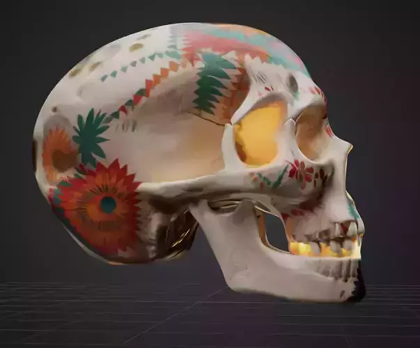 Realistic anatomy skull model with mexican pattens 3D model