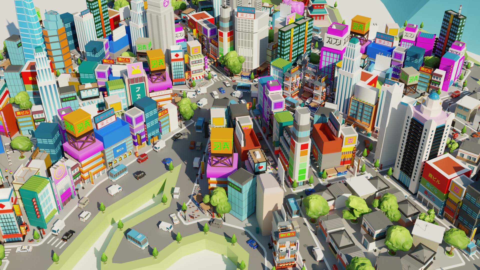Low Poly Tokyo Japan City Low-poly 3D model_10