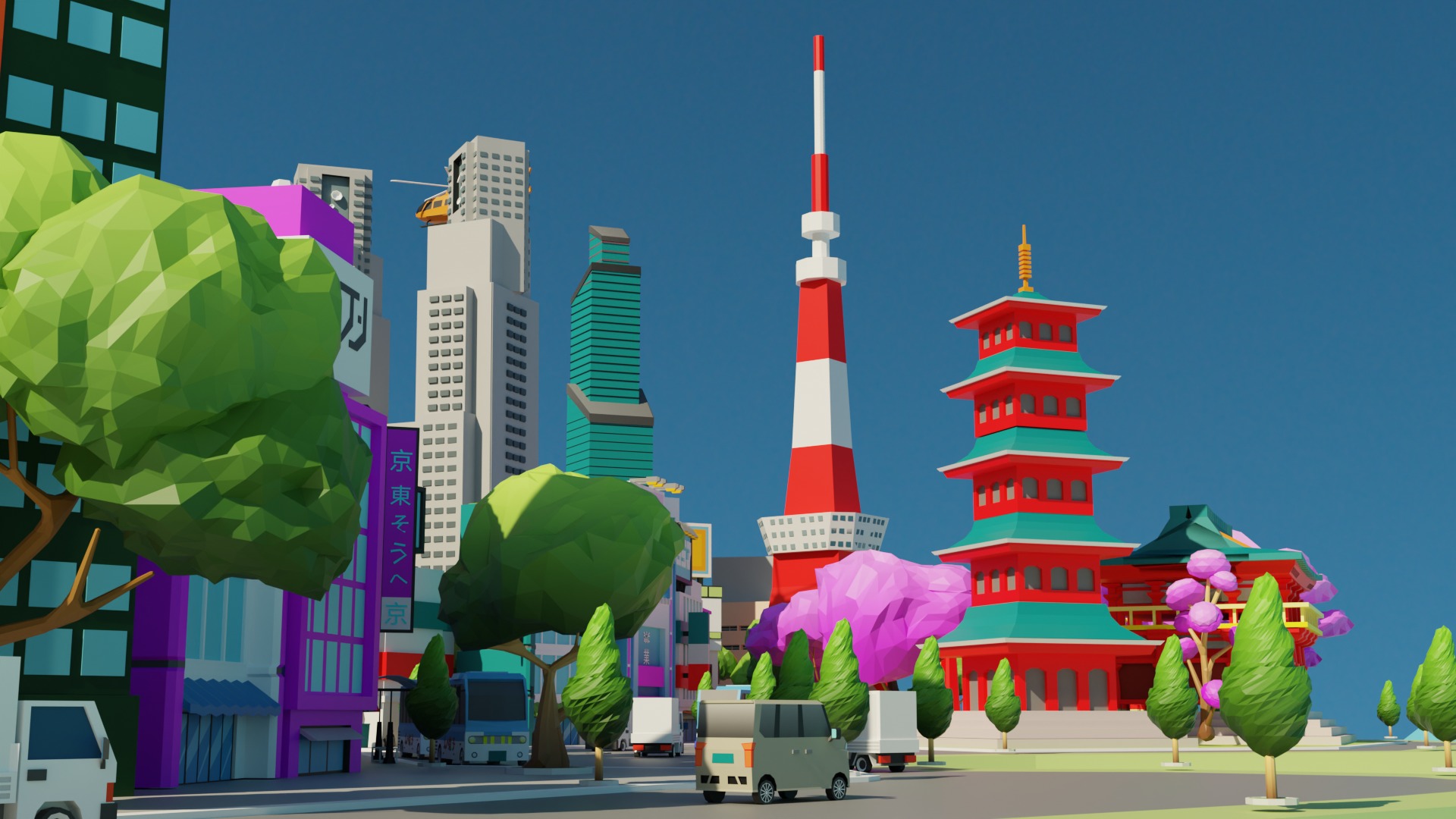 Low Poly Tokyo Japan City Low-poly 3D model_16