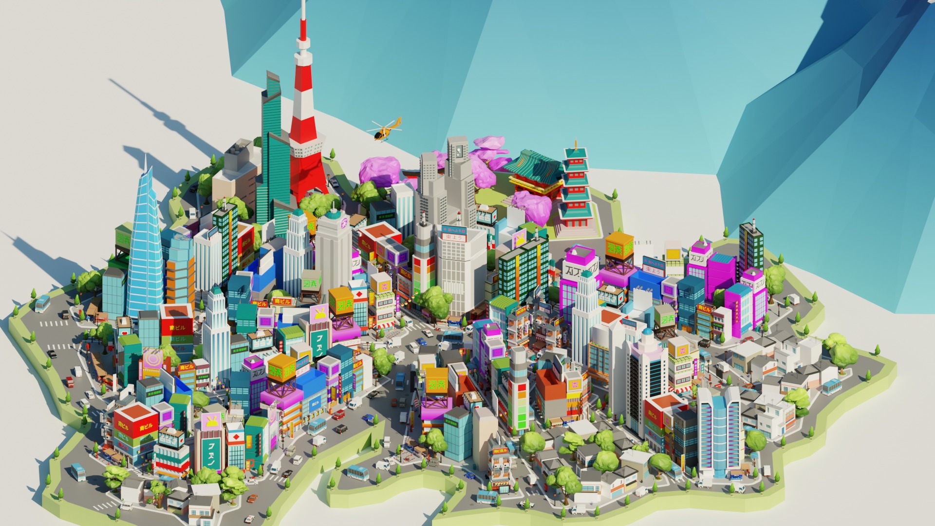 Low Poly Tokyo Japan City Low-poly 3D model_17