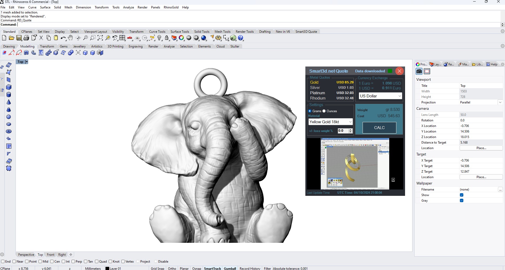 Elephants crying pendant jewelry gold 3D print model_4