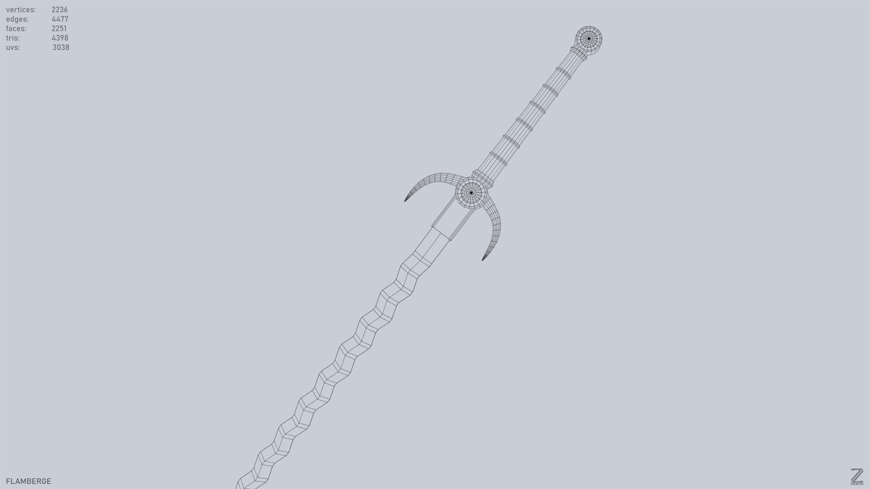 Flamberge Low-poly 3D model_12