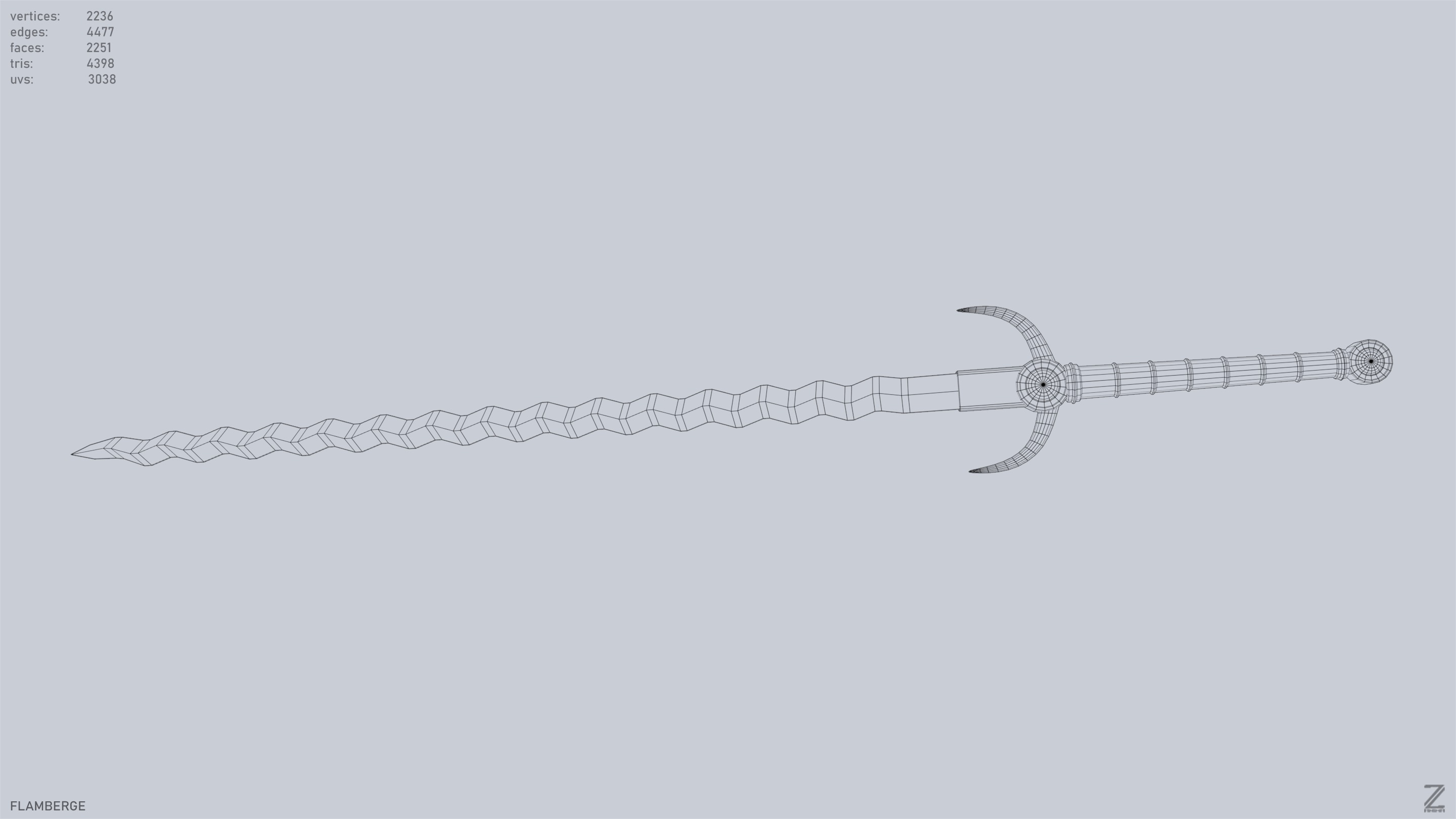 Flamberge Low-poly 3D model_14