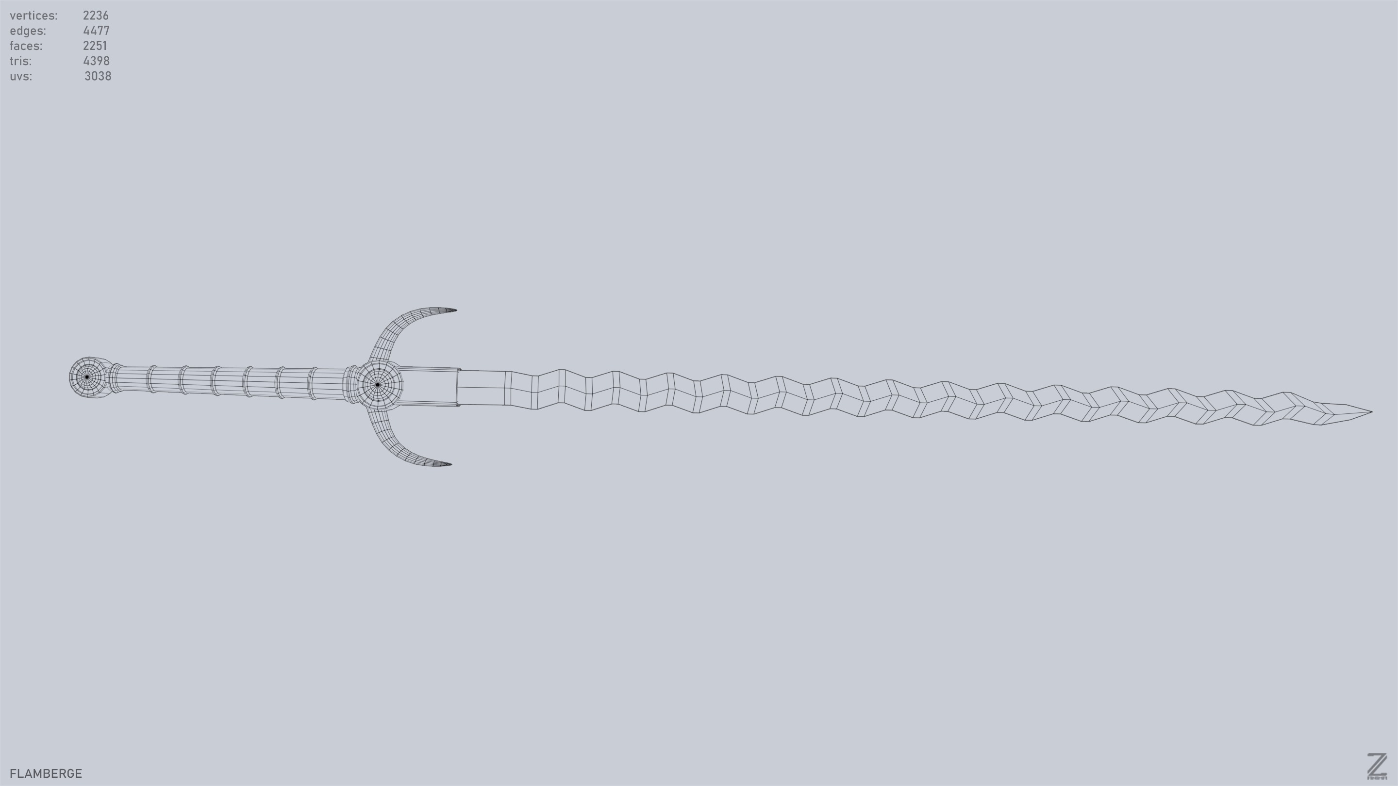 Flamberge Low-poly 3D model_11