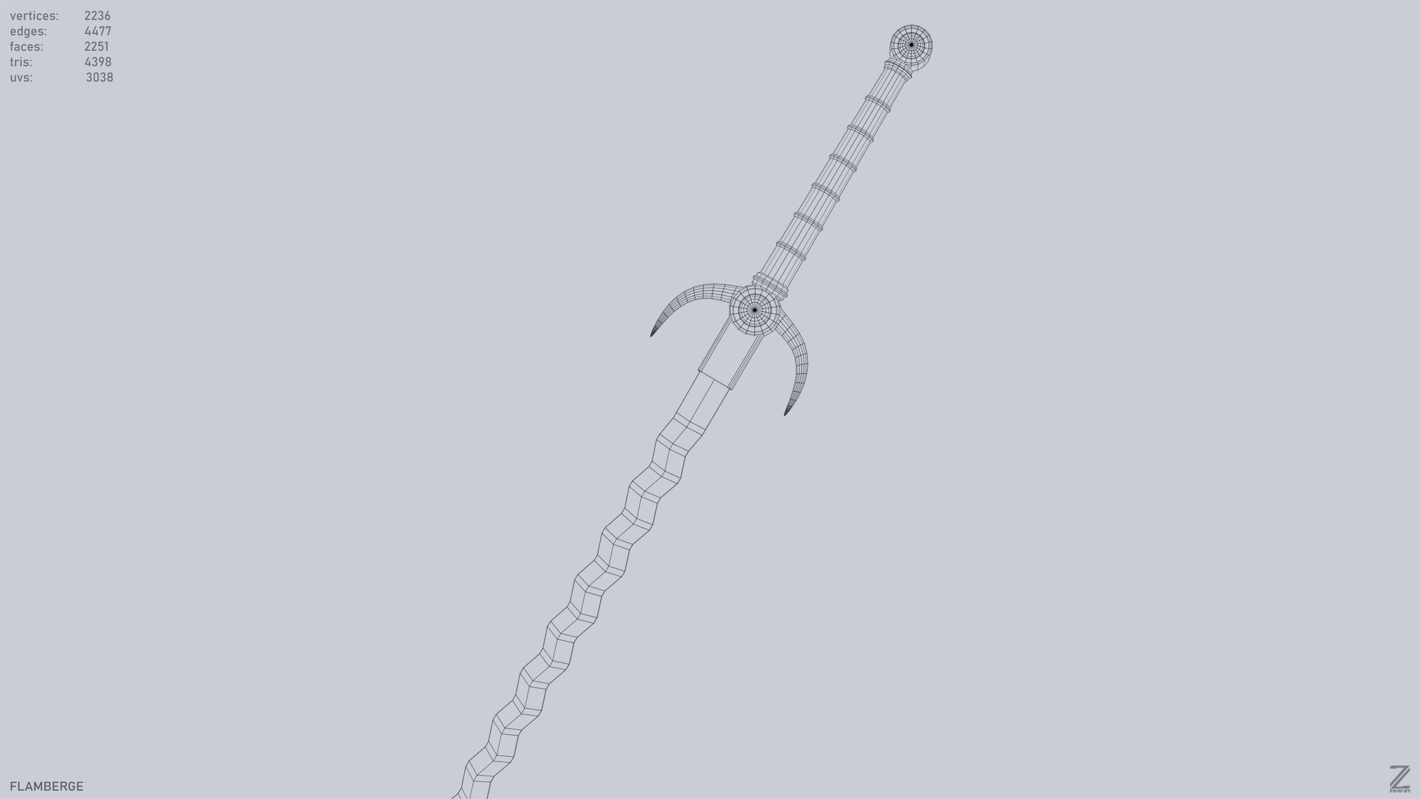 Flamberge Low-poly 3D model_15