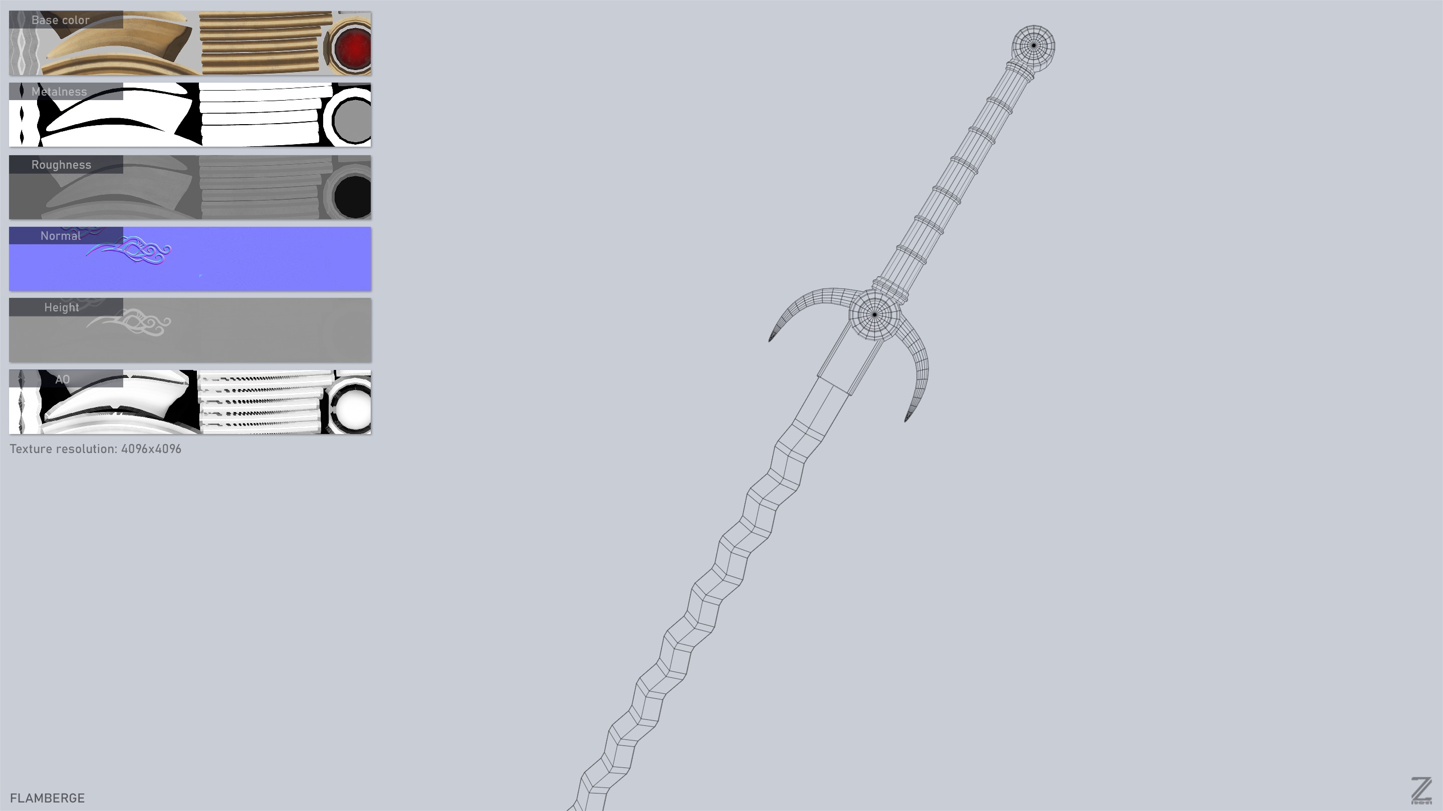 Flamberge Low-poly 3D model_3