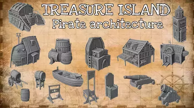 TREASURE ISLAND - Pirate architecture 3D Model Collection