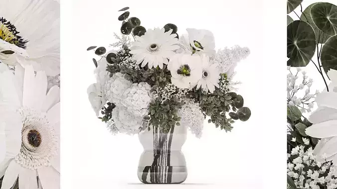 White Bouquet Of Flowers Poppy Hydrangea Gerbera 461