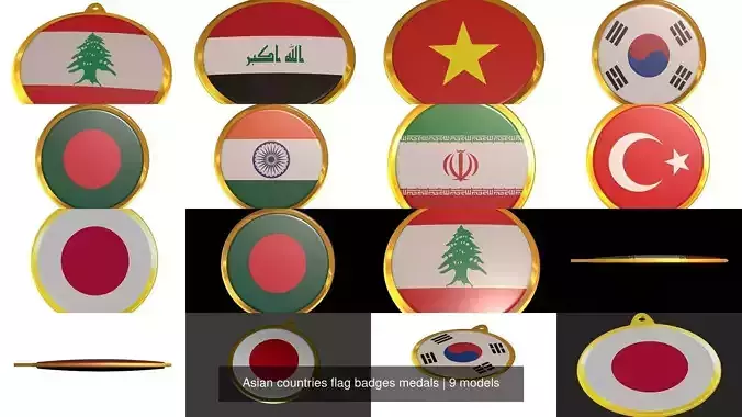 Asian countries flag badges medals