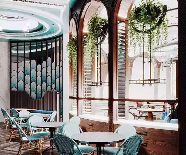 Modern Art Deco Cafe Interior 