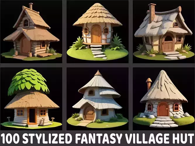 100 Stylized Fantasy Village Hut PNG and Vector EPS