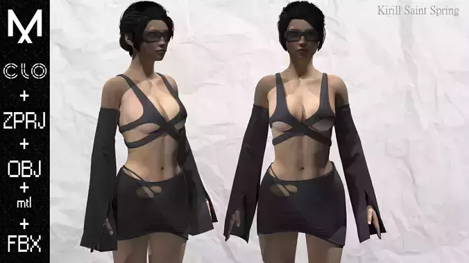  New Outfit Female Marvelous designer Clo3d OBJ mtl FBX ZPRJ