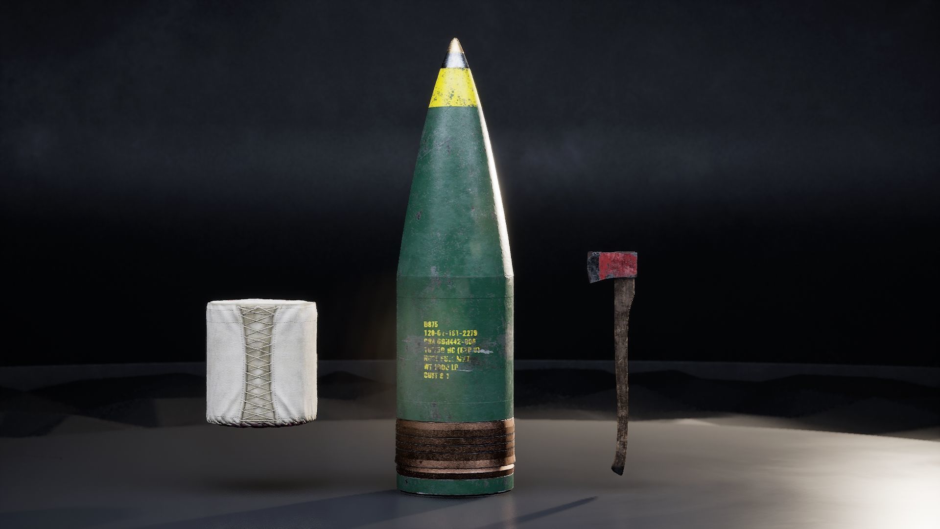 Battleship Powder Bag-Fire Axe-Gun Shell Low-poly 3D model_4