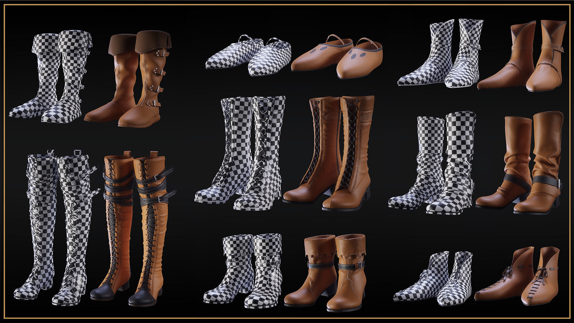 10 medieval leather boots 3D print model_1