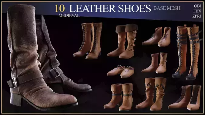 10 medieval leather boots 3D print model 10 medieval leather boots 3D print model