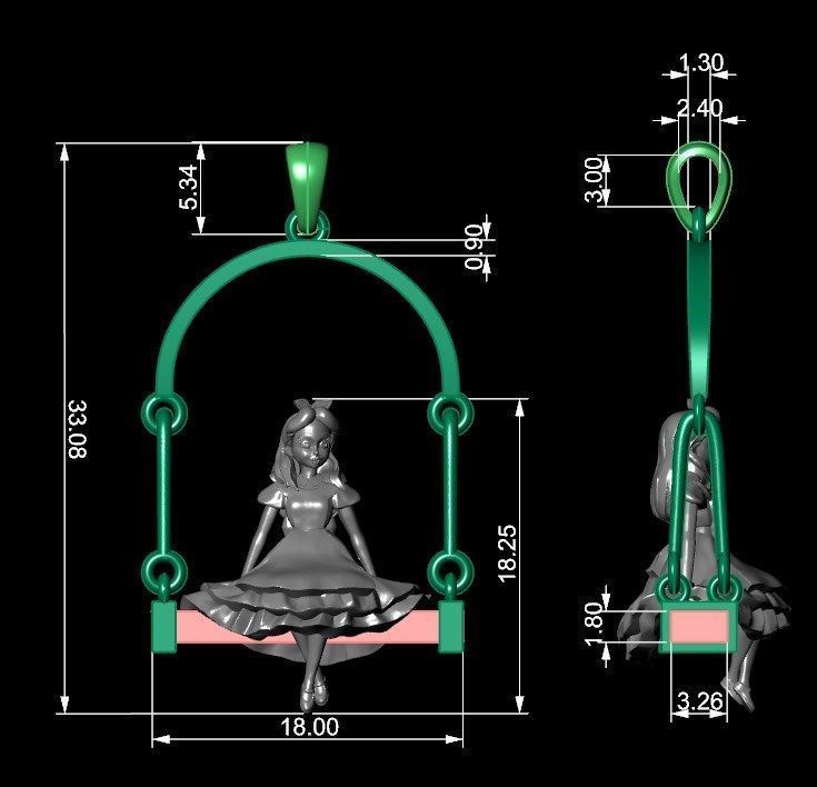 Alice in Wonderland Pendant 3D print model_3