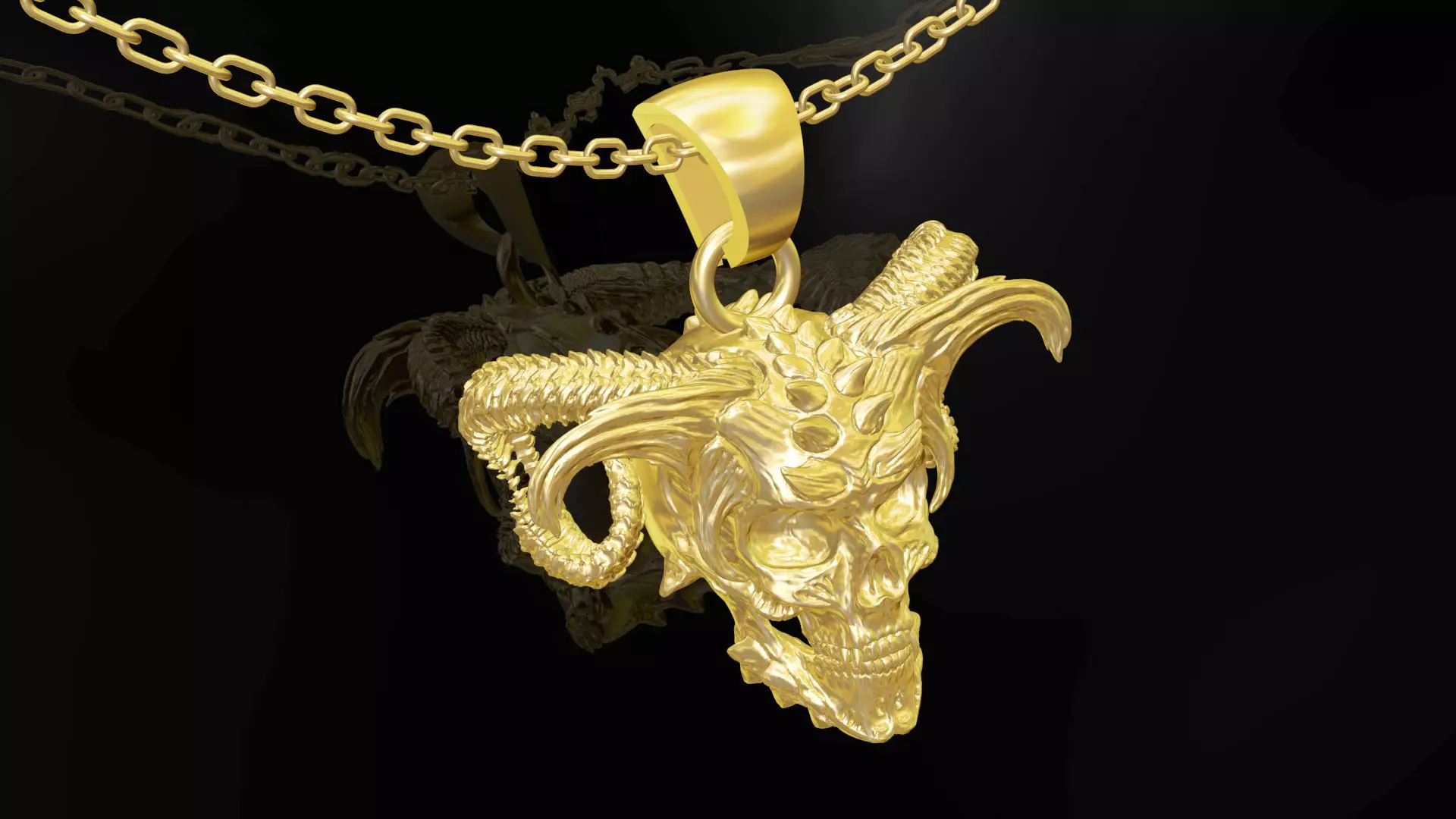 Skull demon pendant jewelry gold 3D print model_0