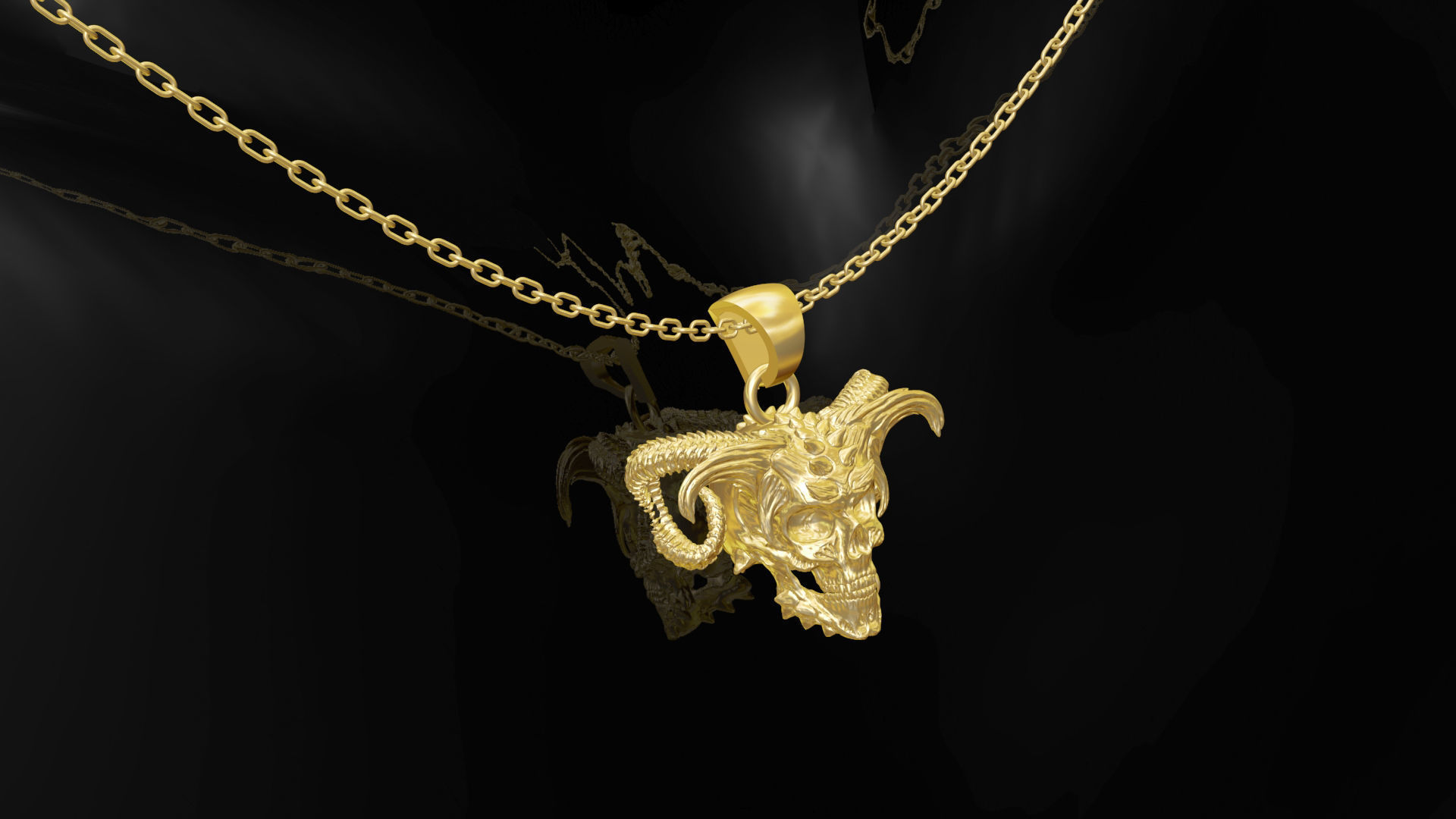 Skull demon pendant jewelry gold 3D print model_3