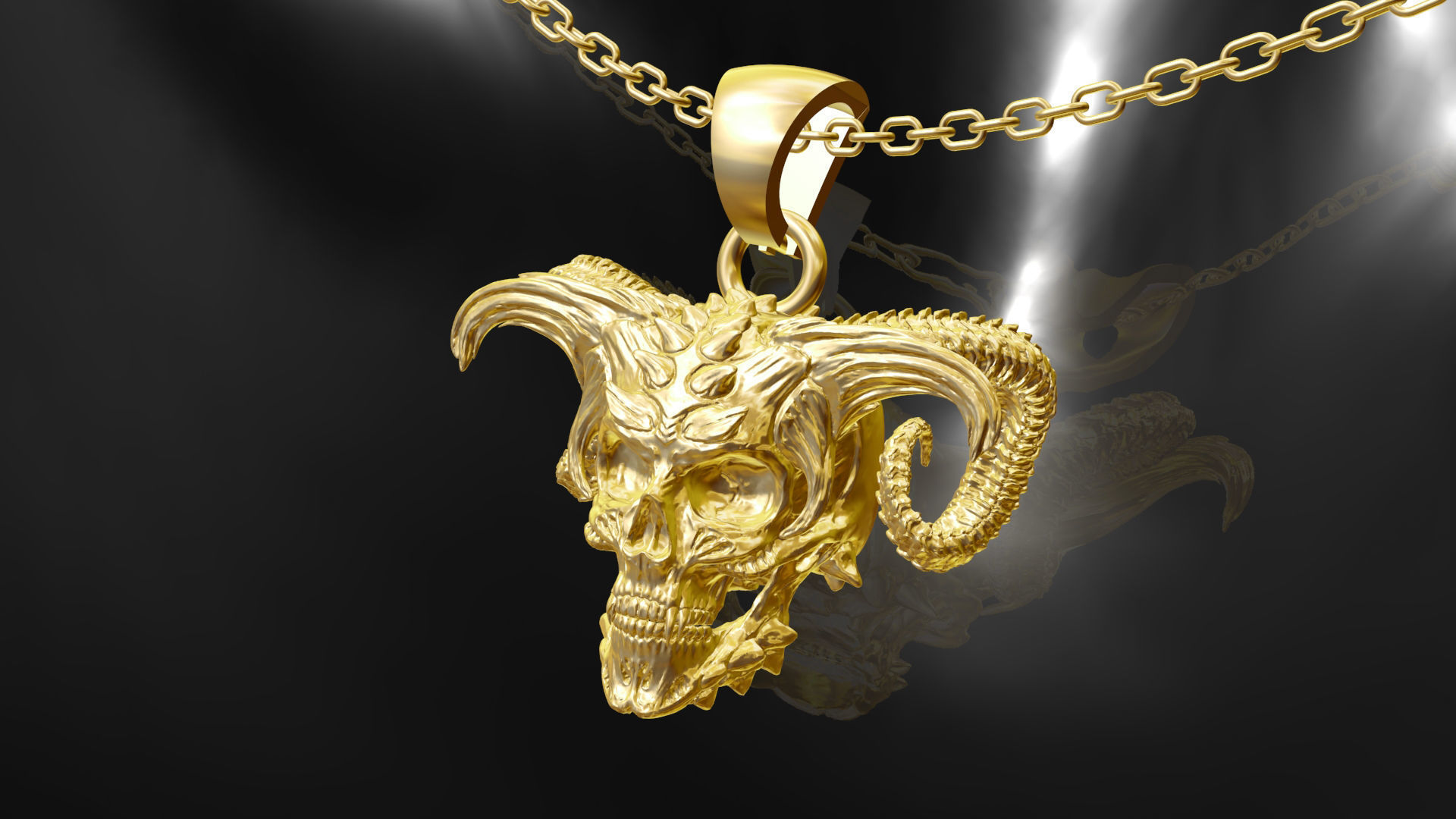 Skull demon pendant jewelry gold 3D print model_2