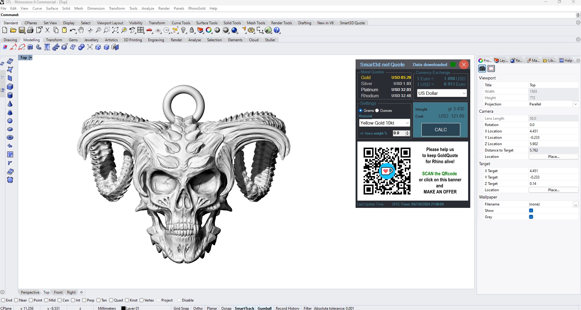 Skull demon pendant jewelry gold 3D print model_4