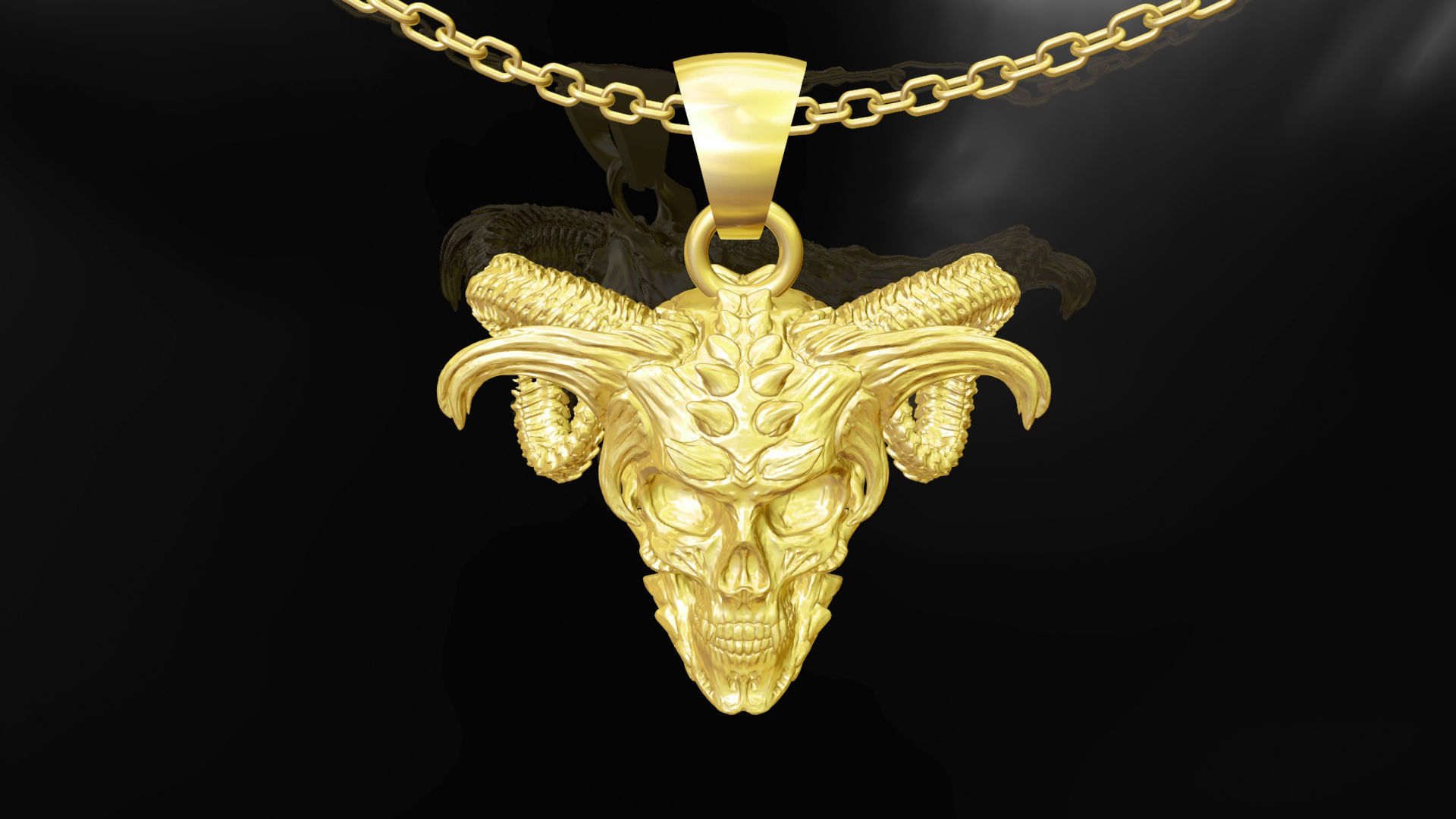 Skull demon pendant jewelry gold 3D print model_1