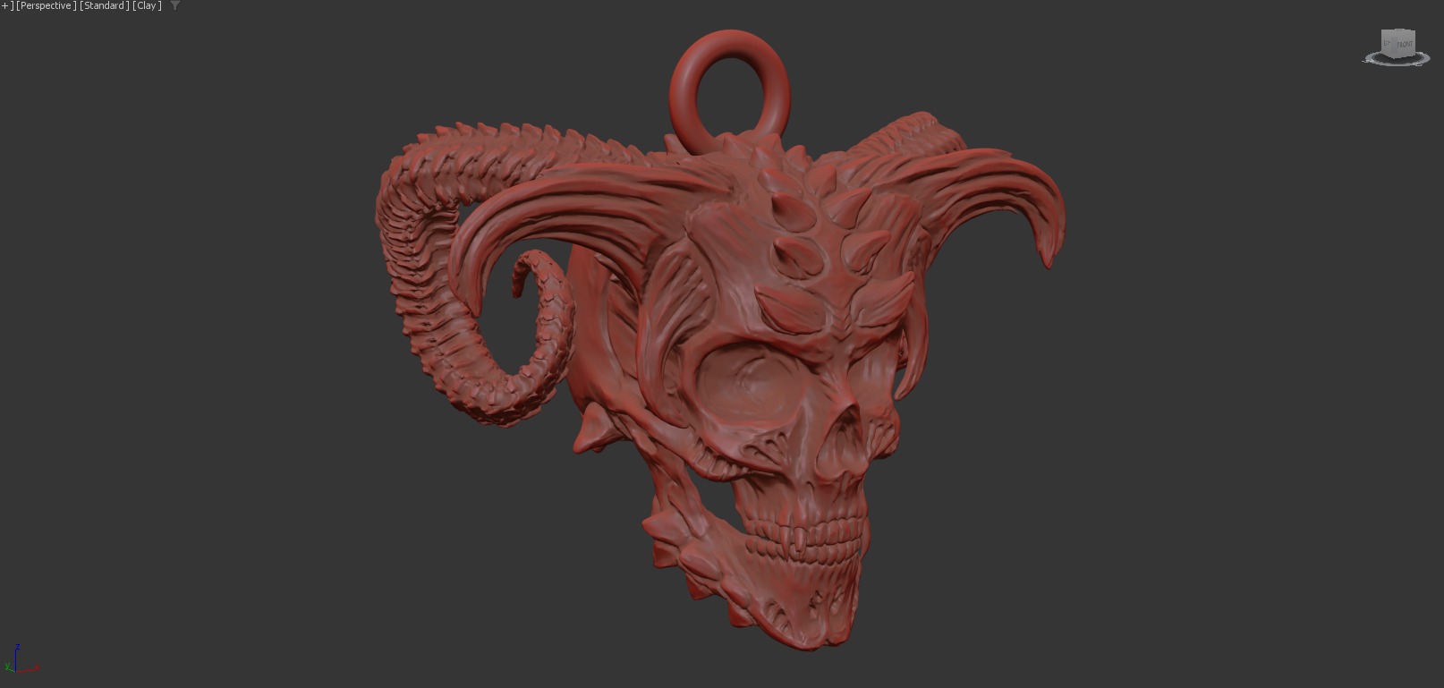 Skull demon pendant jewelry gold 3D print model_6