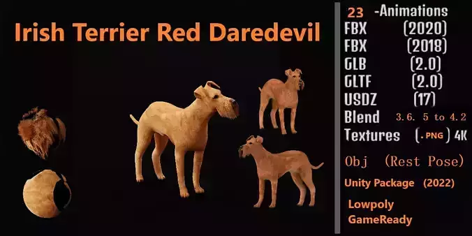 Irish Terrier Dog Low-poly 3D model