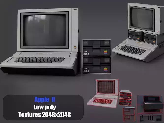Apple 2 computer PBR Game-Ready Low-poly 3D model