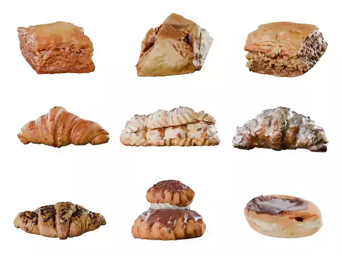 Realistic 3D Pack of Pastries and Baked Goods 3D model