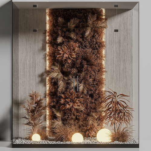 Wooden planks and vertical garden 12 autumn 3D model
