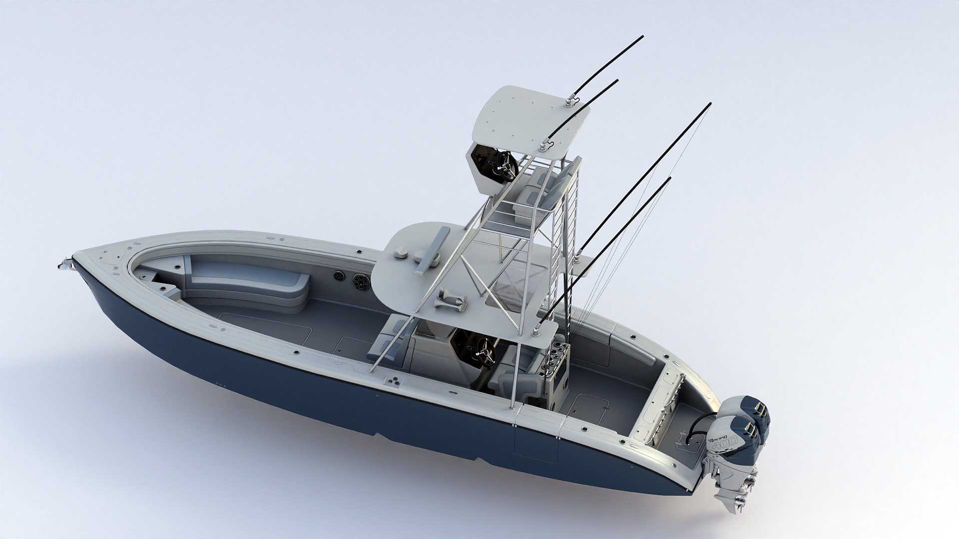 Sport fishing boat Light Grey 3D model_14