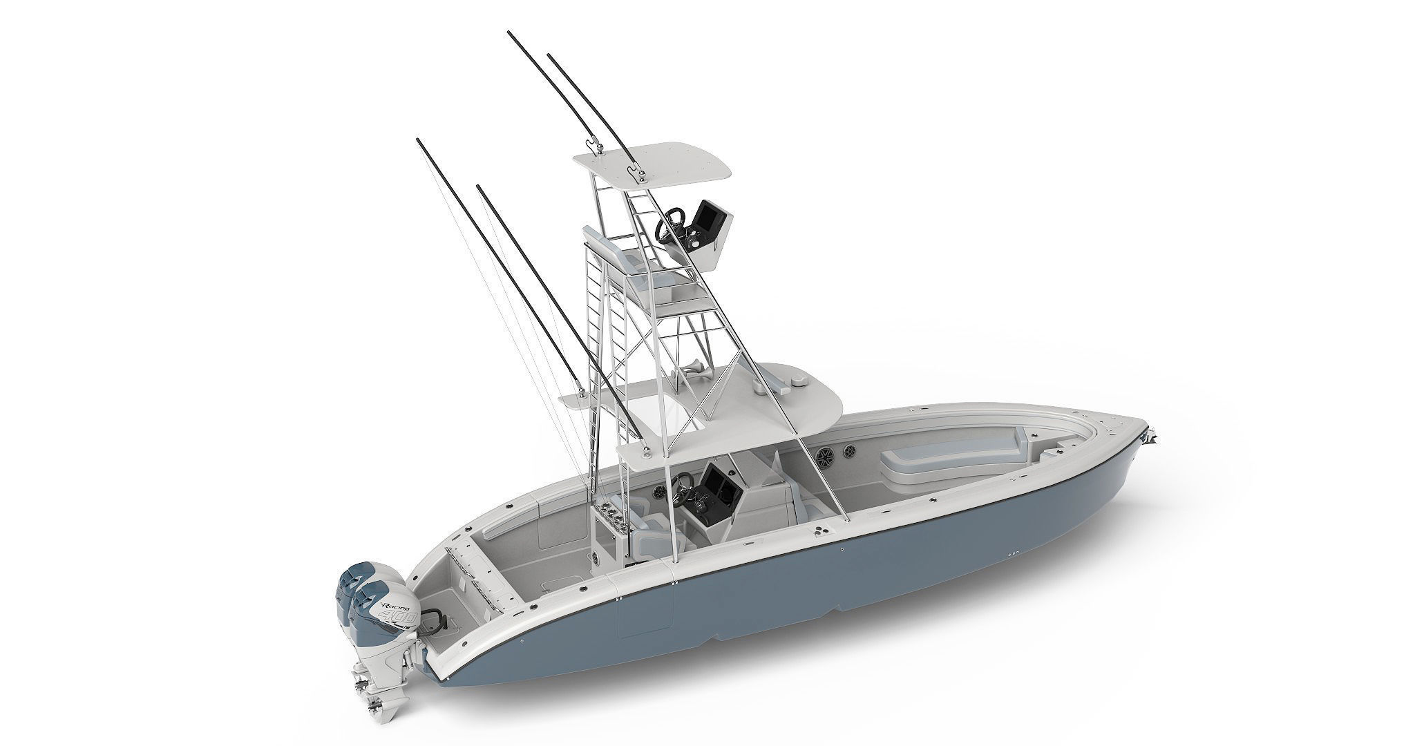 Sport fishing boat Light Grey 3D model_5