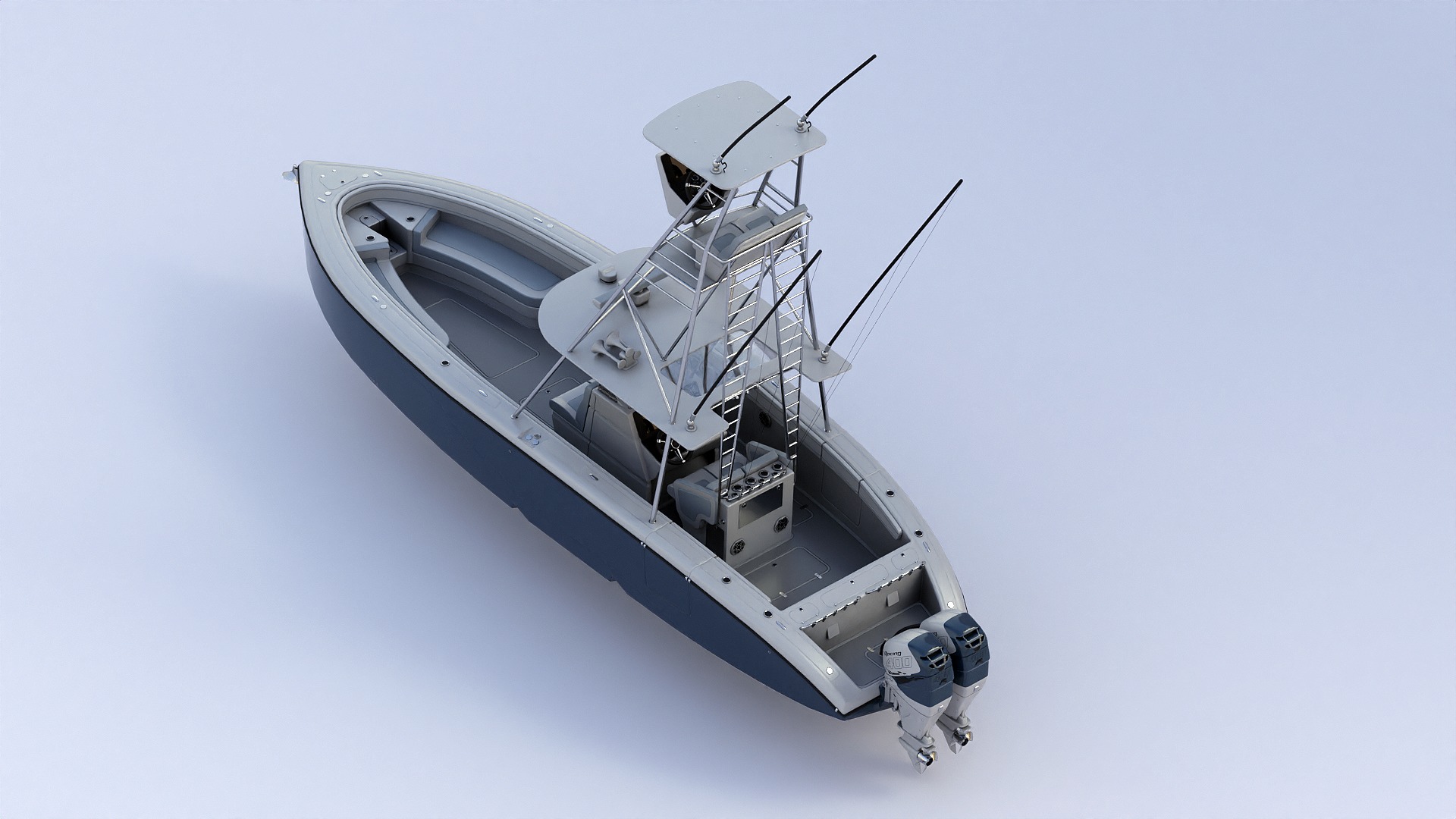 Sport fishing boat Light Grey 3D model_10